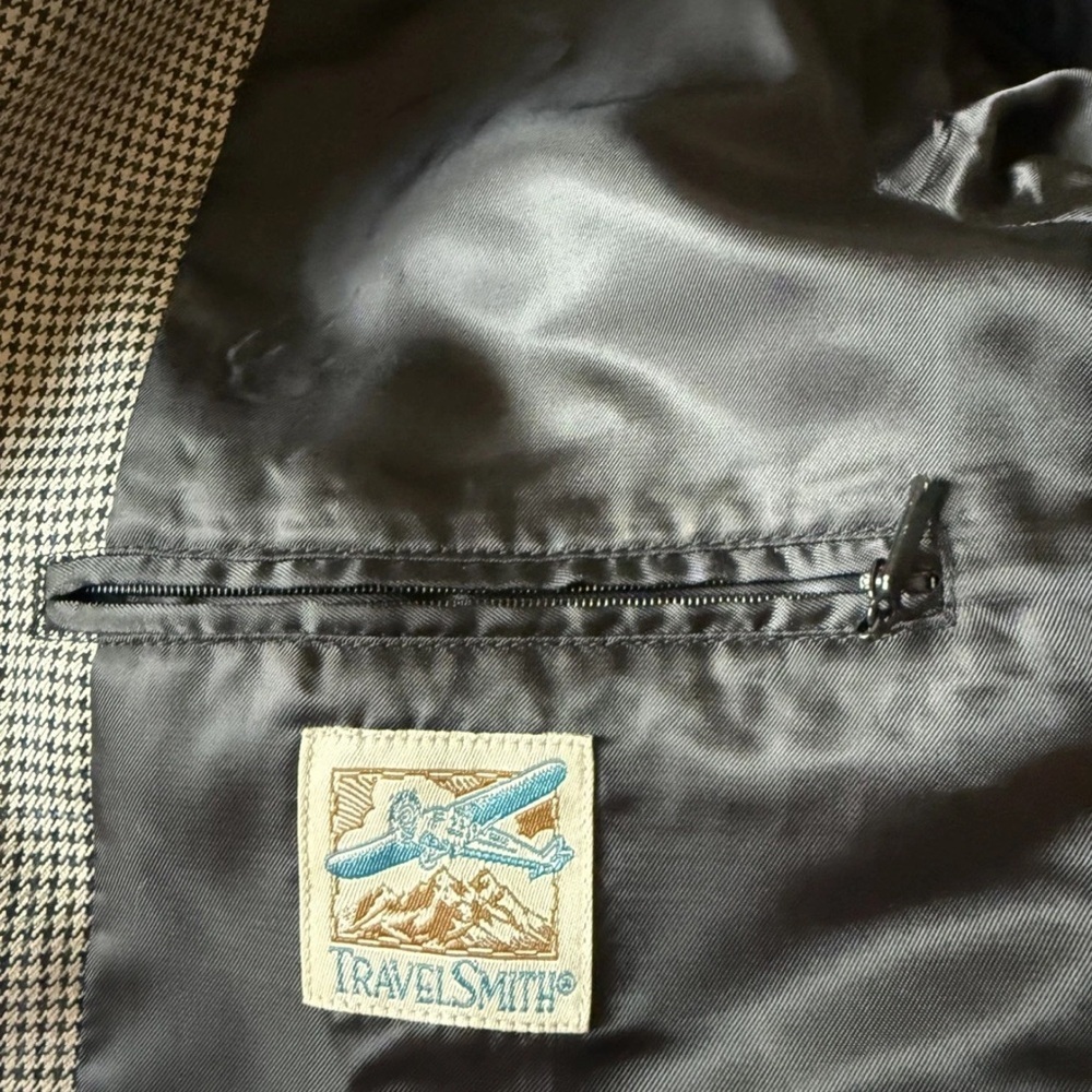 TravelSmith Men's Beige Houndstooth Blazer Sport Coat 40R Silk Wool Lightweight - Picture 6 of 10